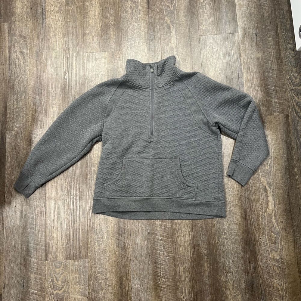 Women’s Gray Quilted Half-Zip Pullover Sweater